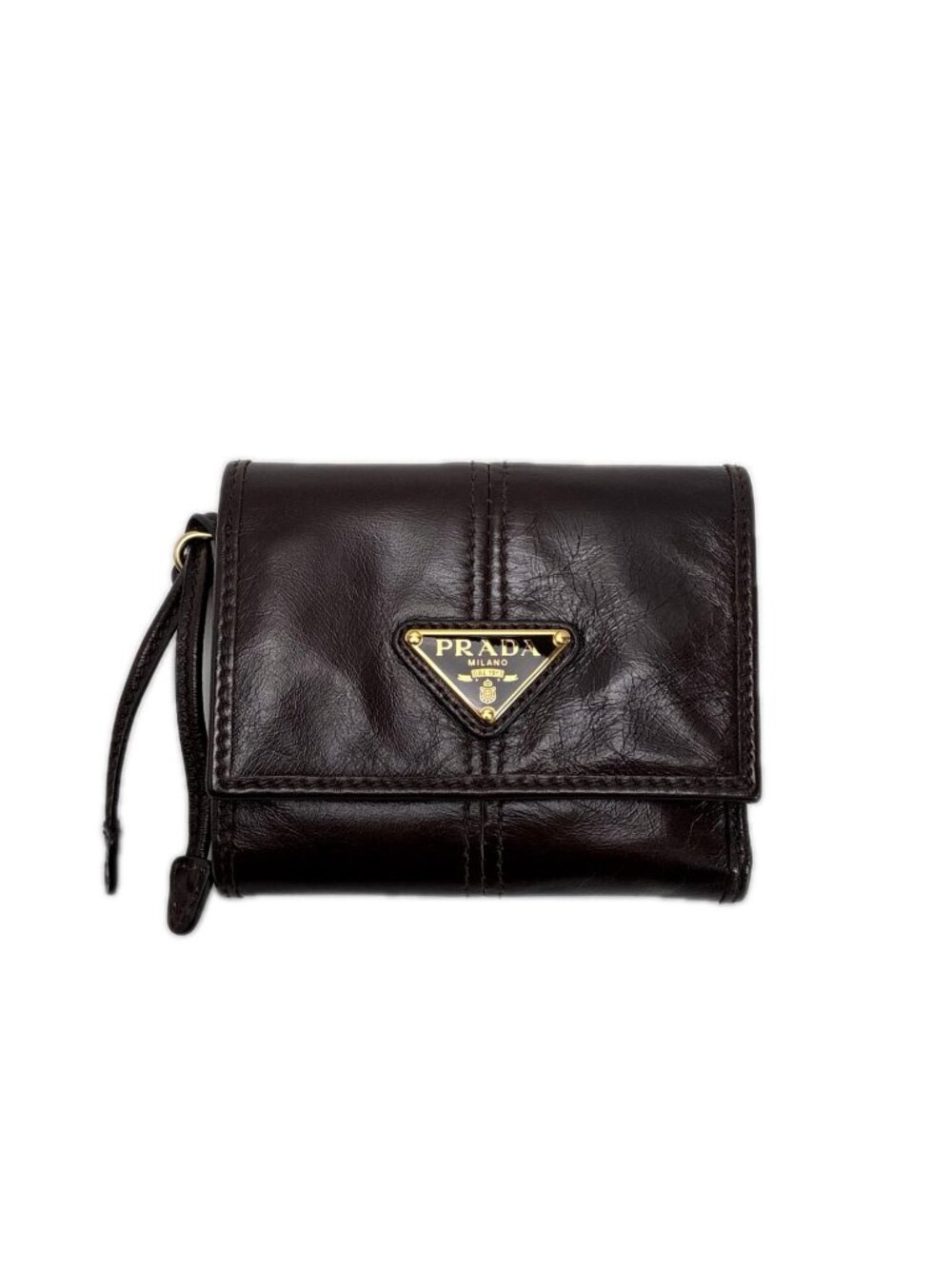 Prada Trifold Wallet Leather Brown